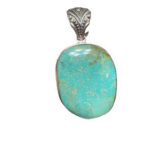 One of a Kind Large Turquoise Pendant with Large Bail Sterling Silver